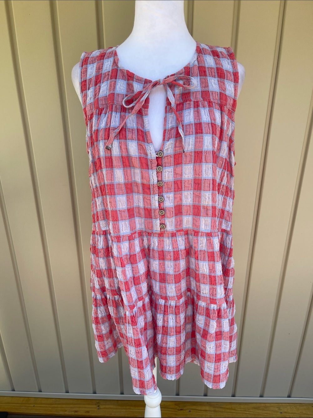 Pilcro Anthropologie Gingham Plaid Cottagecore Large Sleeveless Tunic Top